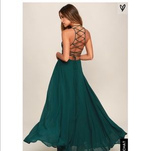 Green long strappy dress from Lulu’s!